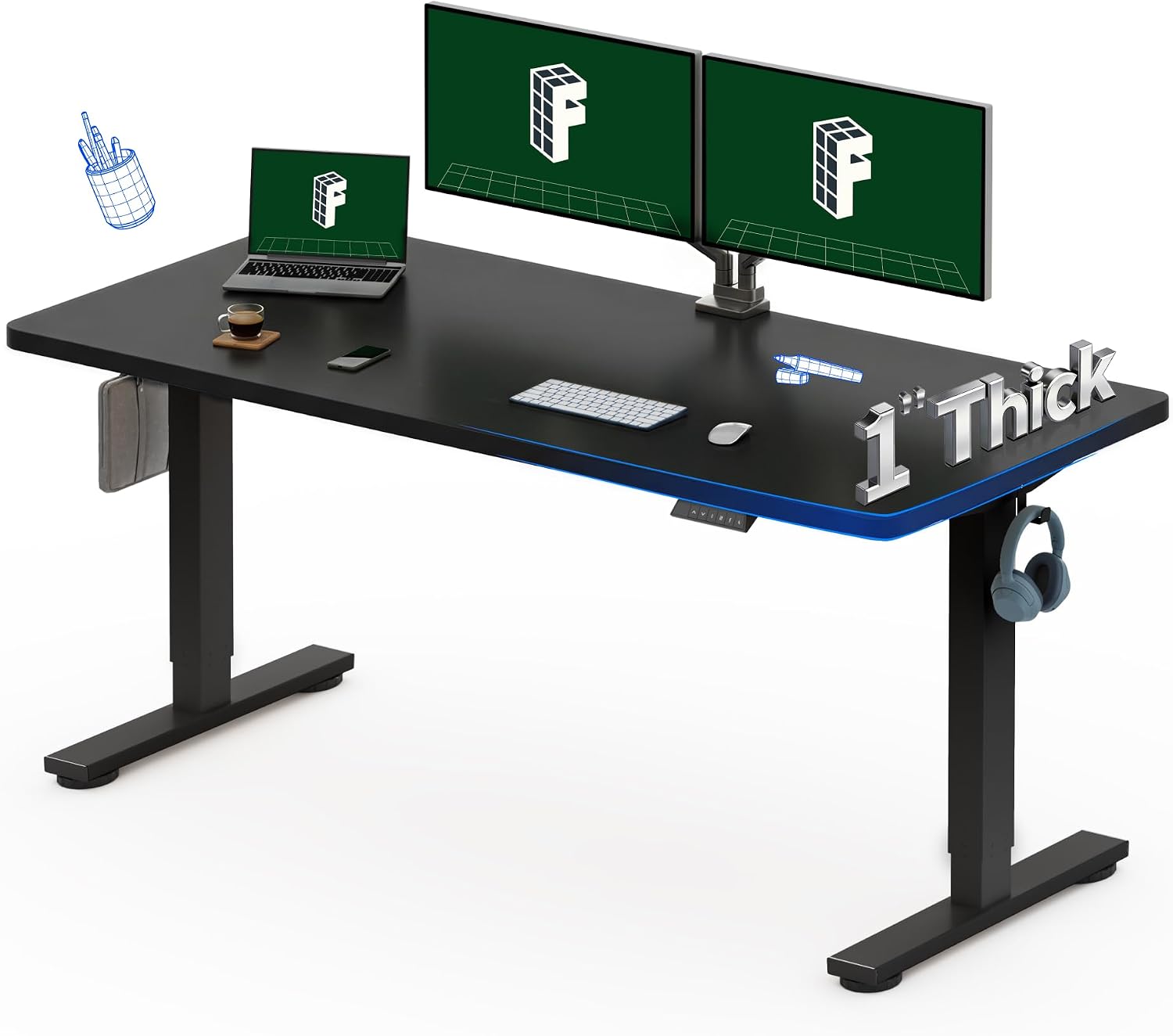 Desk Setup One Monitor - مكتب كهربائي قابل للرفع من FLEXISPOT،