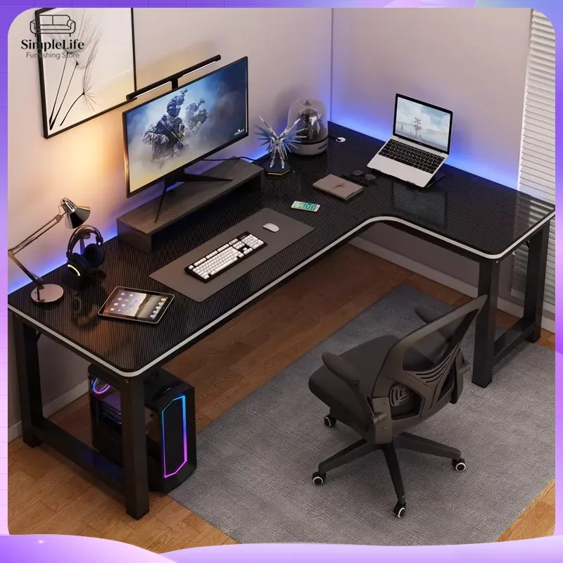Desk Setup Dual Monitor And Laptop - مكتب ألعاب زاوي للكمبيوتر واللابتوب، مكتب