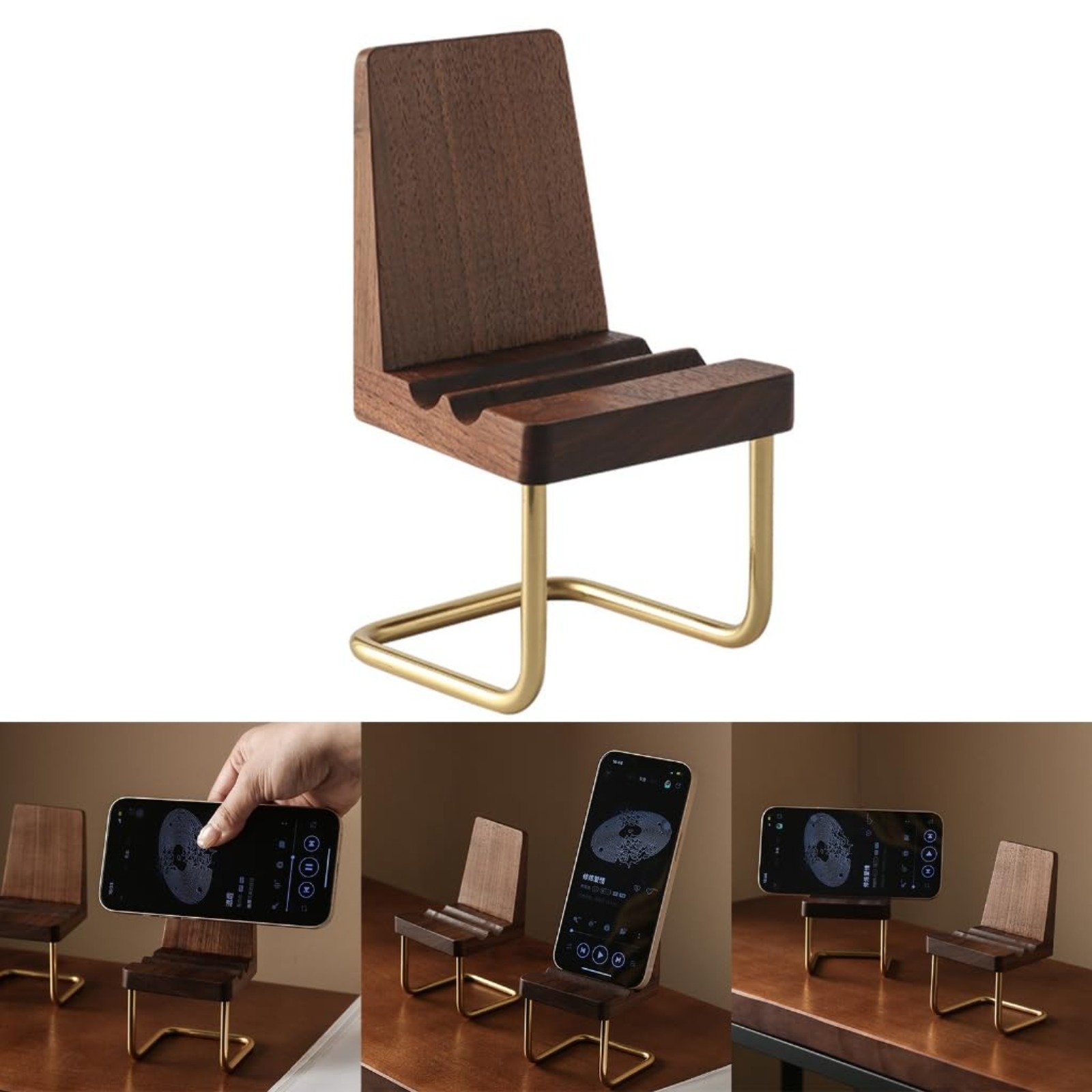 Desk Setup Natural - حامل هاتف خشبي من خشب الجوز،