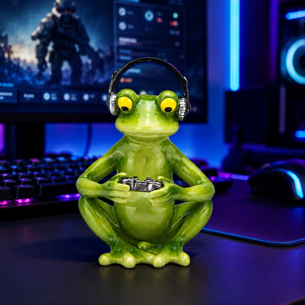تمثال ضفدع مضحك للألعاب مع سما - مراجعة Desk Setup Headphones وسعره