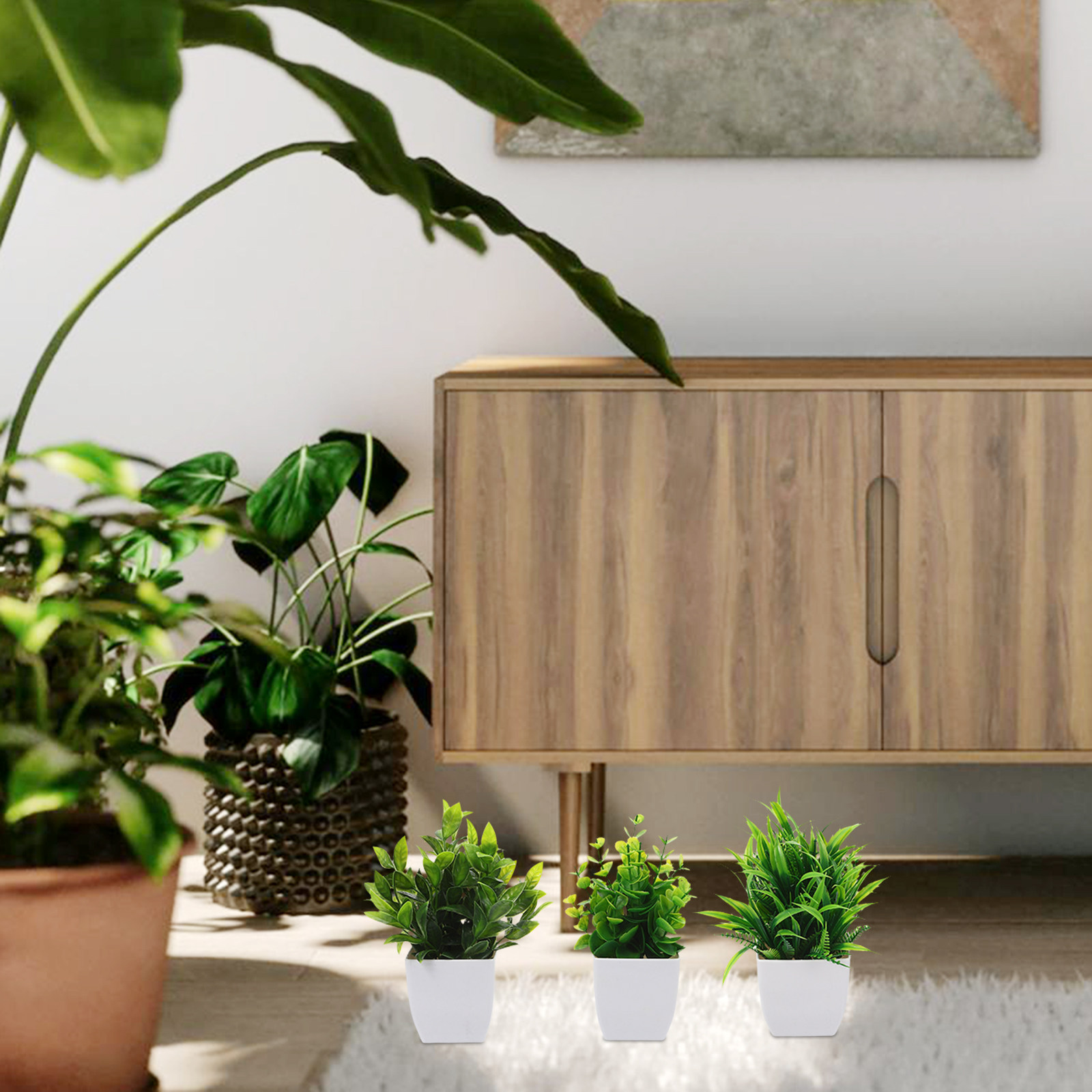3 قطع من النباتات الصناعية الص - مراجعة Plant Pot Small Desk وسعره